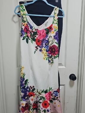 VENUS White Floral Dress with Red, Pink & Blue Accents